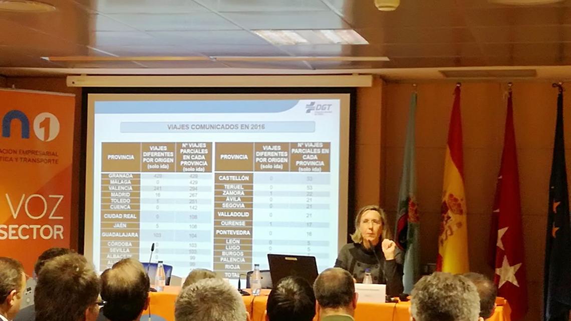 María Anuncia Ocampo presenta las estadística sobre el uso y la implantación de megatrailers en España.