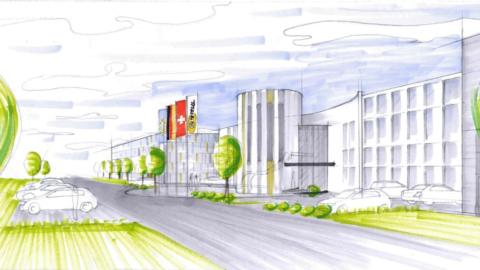 Primer boceto de cómo sería la nueva planta de Interroll en Obrigheim.