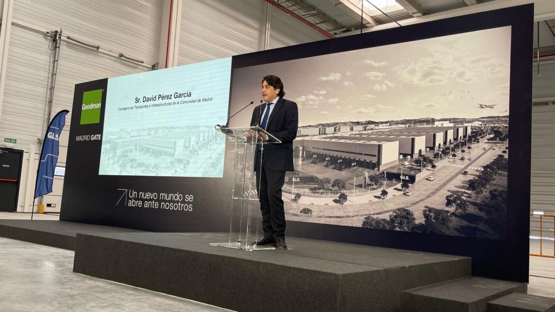 David Pérez, consejero de Transportes e Infraestructuras de la Comunidad de Madrid durante la inauguración de la nueva plataforma logística.