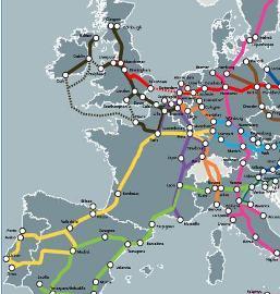 Redes Transeuropeas de Transporte. En amarillo, el Corredor Atlántico.