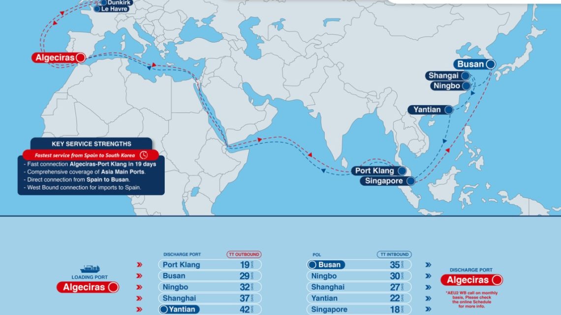 Mapa del servicio que unirá el puerto de Algeciras con Malasia.